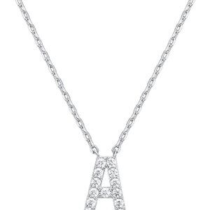 14K White Gold Initial Necklace Letter Dainty Diamond Gift Present A - O